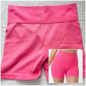 Colsie Women’s Size XL Bright Pink Ribbed Bike Shorts Yoga EUC Exercise Running